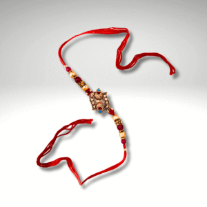 Golden Design Rakhi with Red & Golden Beads