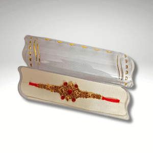 Premium Designer Mens Rakhi with Red and Golden Stones