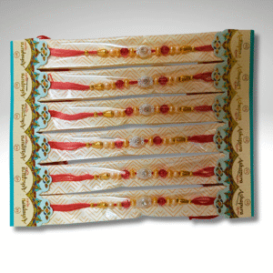 Elegant Red and Gold Beaded Rakhi (1 pc)