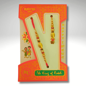 Premium Bhaiya Bhabhi Rakhi Set with Golden Yellow Beads & Traditional Lumba