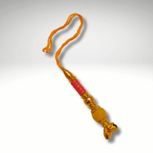 Elegant Golden and Red Bead Design Lumba Rakhi for Bhabhi