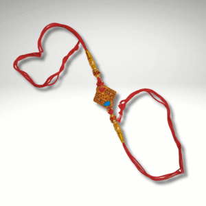 Traditional Square Pendant Rakhi with Beads - Red Mauli Thread